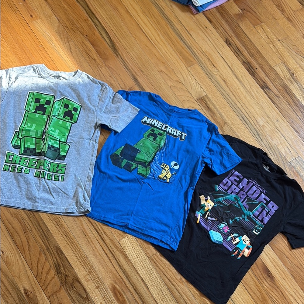 Minecraft Graphic T-Shirts Set of 3 - Gray, Blue, Black (Size 10/12)